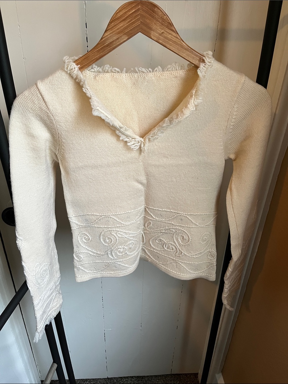 Women's Cream Fringed Sweater